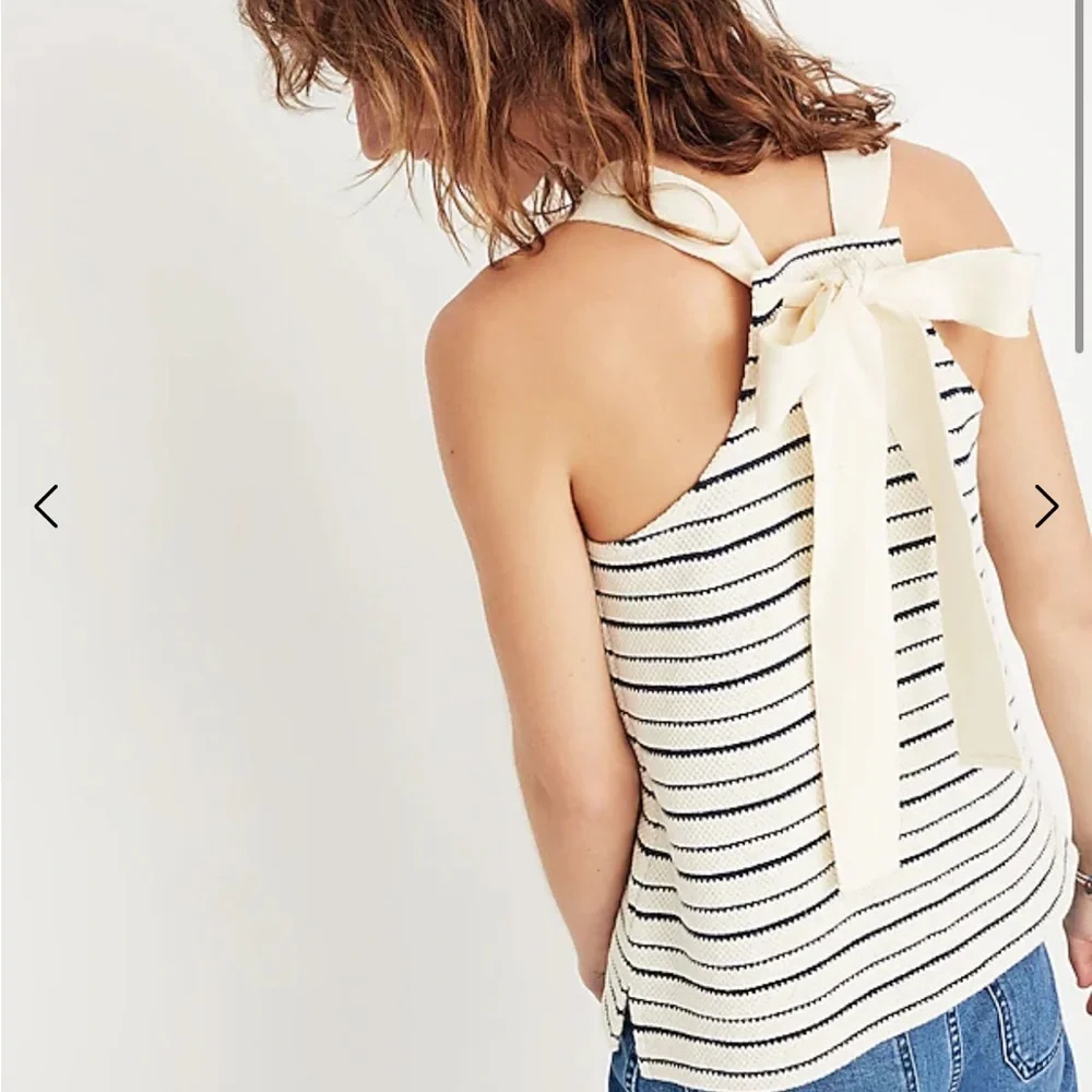 Madewell Women's Camille Texture & Thread Striped Bow Back Tank Top - size S - Picture 4 of 9